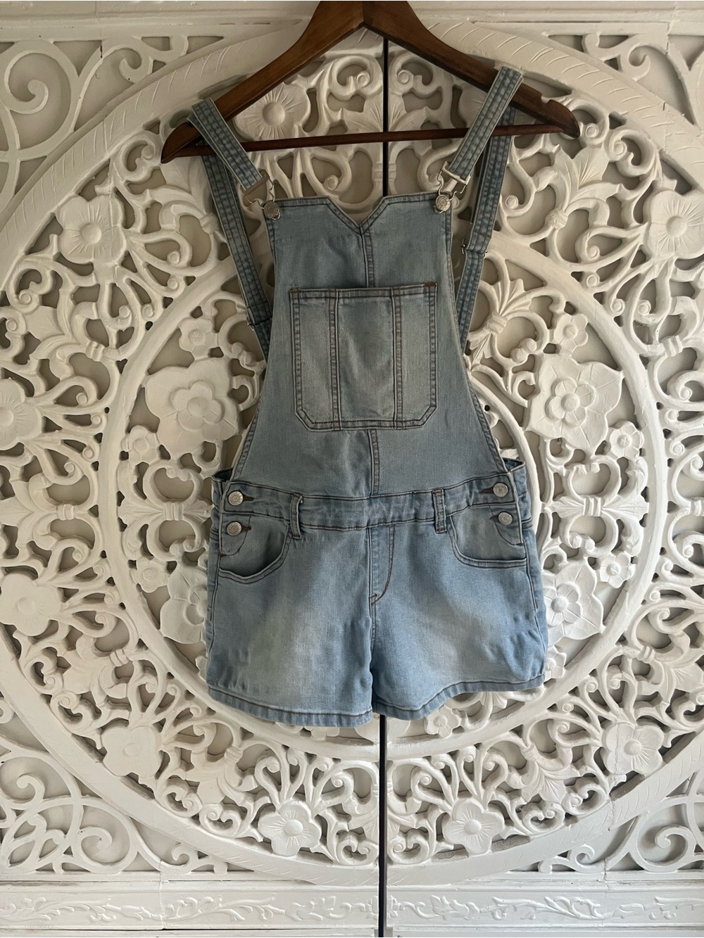 Guess Light Wash Denim Short Overalls Romper Size Large
